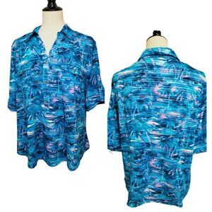 (#494) Rebecca Malone Petite Blue, Pink Short Sleeve Hawaiian Shirt Size PXL